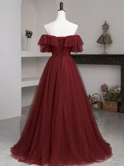 Simple Burgundy A line Long Corset Prom Dresses, Burgundy Corset Bridesmaid Dresses outfit, Glam Dress