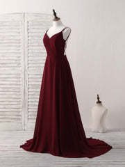 Simple Burgundy Chiffon Long Corset Prom Dress Backless Evening Dress outfit, Party Dresses Lace