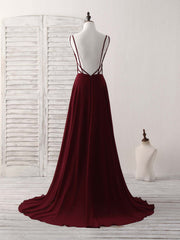 Simple Burgundy Chiffon Long Corset Prom Dress Backless Evening Dress outfit, Party Dress Winter