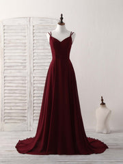 Simple Burgundy Chiffon Long Corset Prom Dress Backless Evening Dress outfit, Party Dress Lace