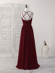 Simple Burgundy Chiffon Long Corset Prom Dress, Burgundy Evening Dress outfit, Bridesmaid Dress Wedding