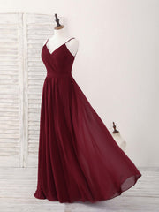 Simple Burgundy Chiffon Long Corset Prom Dress, Burgundy Evening Dress outfit, Bridesmaid Dresses Weddings