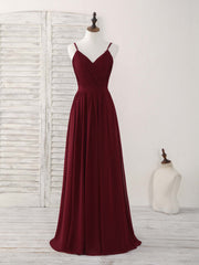 Simple Burgundy Chiffon Long Corset Prom Dress, Burgundy Evening Dress outfit, Bridesmaids Dresses Wedding