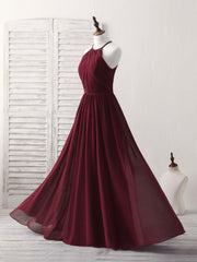 Simple Burgundy Chiffon Long Corset Prom Dress, Burgundy Evening Dress outfit, Bridesmaid Dresses Colorful