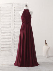 Simple Burgundy Chiffon Long Corset Prom Dress, Burgundy Evening Dress outfit, Bridesmaid Dresses Cheap