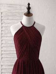 Simple Burgundy Chiffon Long Corset Prom Dress, Burgundy Evening Dress outfit, Bridesmaid Dress Outdoor Wedding