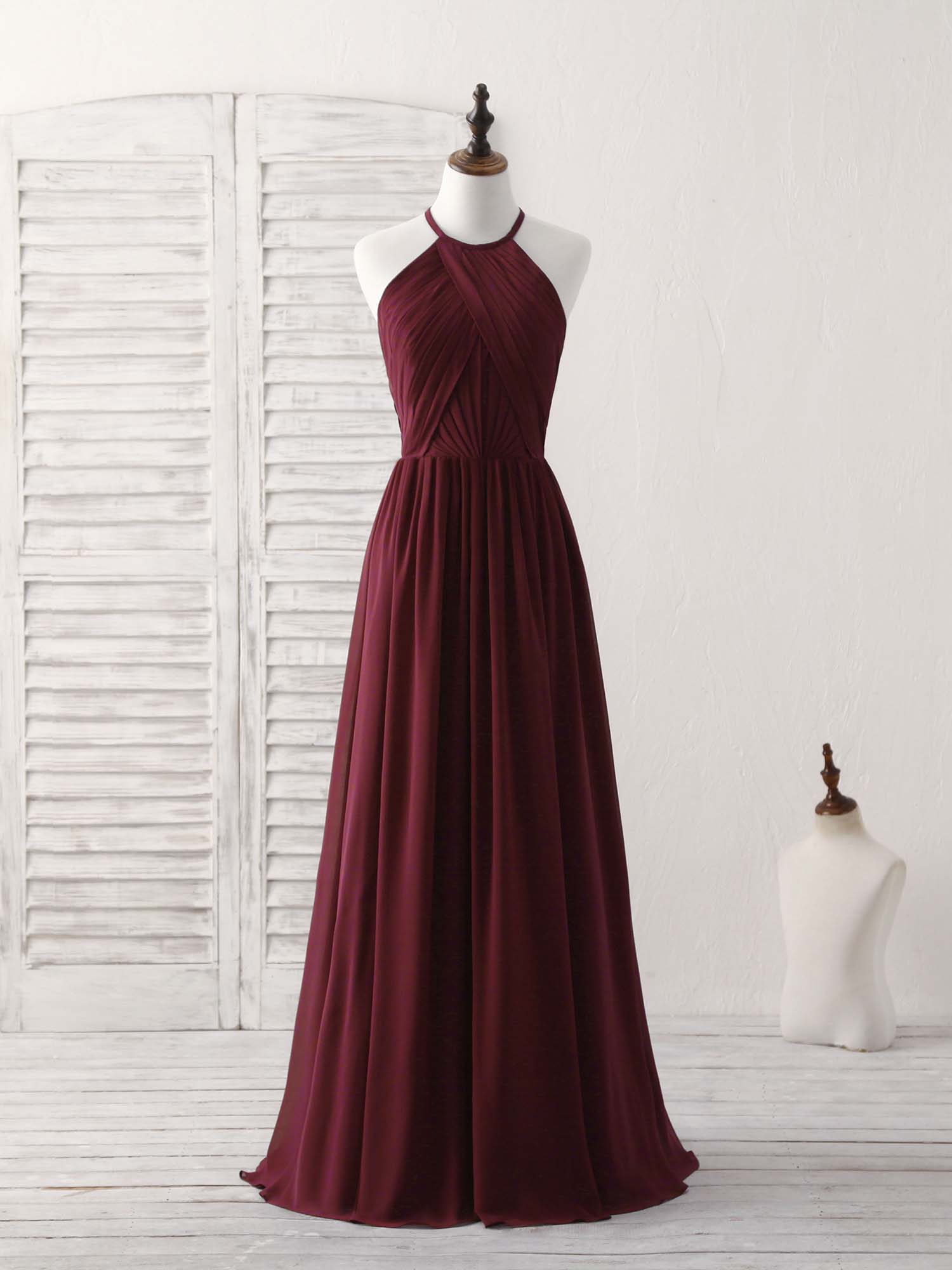 Simple Burgundy Chiffon Long Corset Prom Dress, Burgundy Evening Dress outfit, Bridesmaid Dresses Color