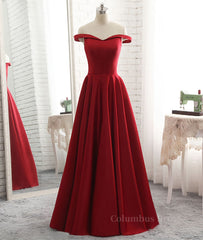 Simple burgundy off shoulder long Corset Prom dress, burgundy evening dress outfit, Evening Dress Red