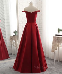 Simple burgundy off shoulder long Corset Prom dress, burgundy evening dress outfit, Evening Dress Sleeve