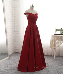 Simple burgundy off shoulder long Corset Prom dress, burgundy evening dress outfit, Evening Dress Sleeves