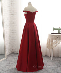 Simple burgundy off shoulder long Corset Prom dress, burgundy evening dress outfit, Evening Dress Open Back