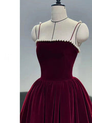 Simple burgundy tea length Corset Prom dress, burgundy Corset Homecoming dress outfit, Aesthetic Dress