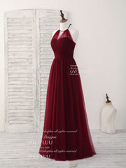 Simple Burgundy Tulle Long Corset Prom Dress, Burgundy Corset Bridesmaid Dress outfit, Bridesmaid Dresses Under 112