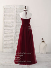 Simple Burgundy Tulle Long Corset Prom Dress, Burgundy Corset Bridesmaid Dress outfit, Bridesmaid Dresses Affordable