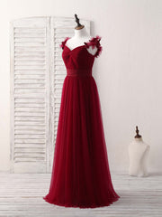 Simple Burgundy Tulle Long Corset Prom Dress Burgundy Corset Bridesmaid Dress outfit, Party Dress Roman
