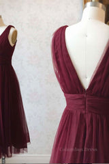 Simple burgundy tulle Corset Prom dress tulle burgundy Corset Formal dress outfit, Hoco