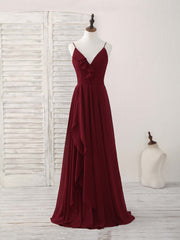 Simple Burgundy V Neck Chiffon Long Corset Prom Dress, Corset Bridesmaid Dress outfit, Sage Green Bridesmaid Dress