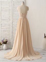 Simple Champagne Long Corset Prom Dresses V Neck Chiffon Corset Bridesmaid Dress outfit, Formal Dress For Wedding Guests