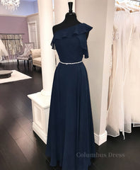 Simple chiffon dark blue long Corset Prom dress, Corset Bridesmaid dress outfit, Bridesmaid Gown