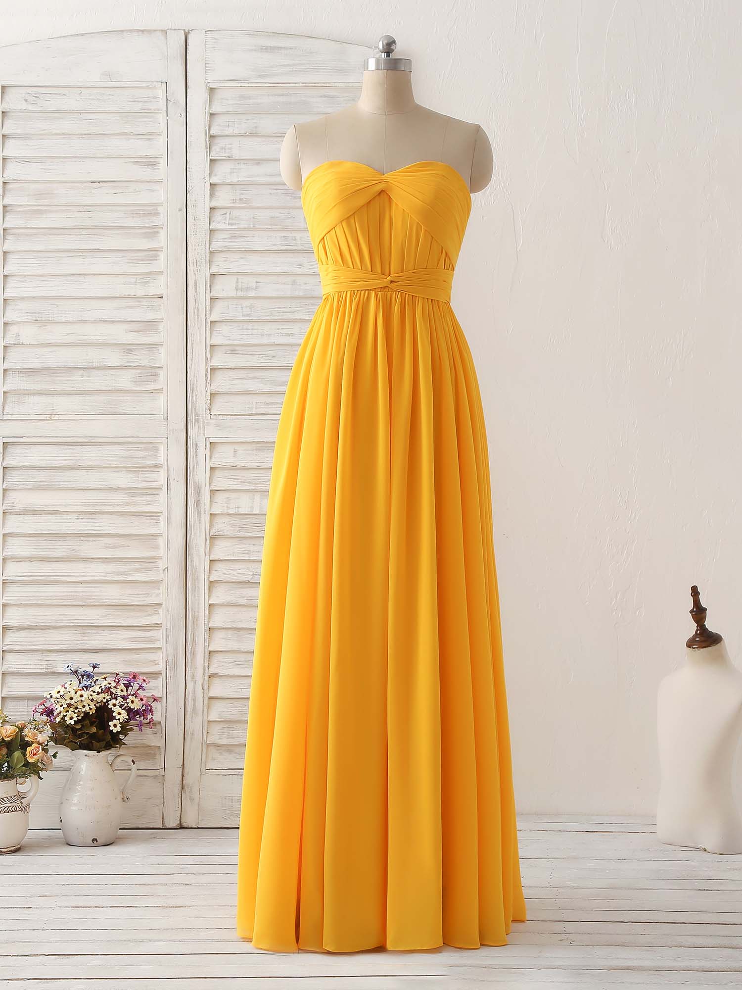Simple Chiffon Yellow Long Corset Prom Dress Simple Corset Bridesmaid Dress outfit, Formal Dress Ideas