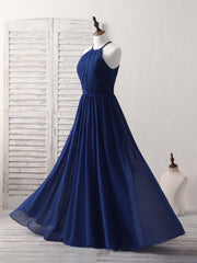 Simple Dark Blue Chiffon Long Corset Prom Dress Blue Corset Bridesmaid Dress outfit, Party Dress Aesthetic