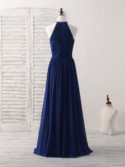 Simple Dark Blue Chiffon Long Corset Prom Dress Blue Corset Bridesmaid Dress outfit, Party Dresses Black