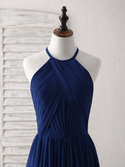 Simple Dark Blue Chiffon Long Corset Prom Dress Blue Corset Bridesmaid Dress outfit, Party Dress Size 110