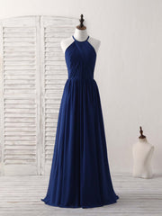 Simple Dark Blue Chiffon Long Corset Prom Dress Blue Corset Bridesmaid Dress outfit, Party Dress Luxury