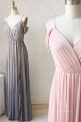 Simple gray chiffon long Corset Prom dress chiffon Corset Bridesmaid dress outfit, Prom Dress Outfit