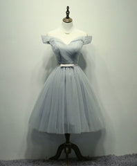 Simple Gray Tulle Short Corset Prom Dress, Gray Tulle Corset Bridesmaid Dress outfit, Prom Dresses Boho
