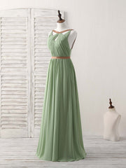 Simple Green Chiffon Long Corset Prom Dress, Green Corset Bridesmaid Dress outfit, Party Dress For Girl