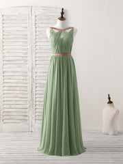 Simple Green Chiffon Long Corset Prom Dress, Green Corset Bridesmaid Dress outfit, Party Outfit