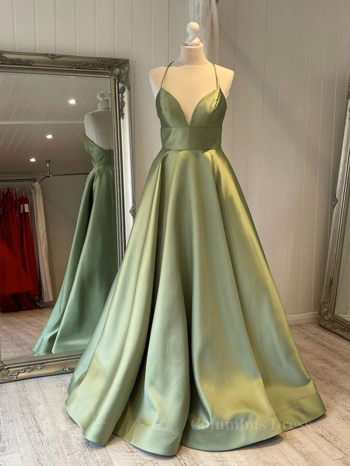 Simple green satin long Corset Prom dress, green Corset Bridesmaid dress outfit, Prom Dress Colors