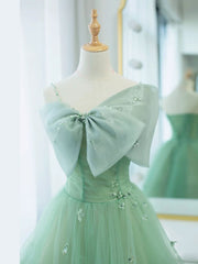Simple Green Tulle Tea Length Corset Prom Dress, Green Tulle Corset Homecoming Dresses outfit, Party Dress Look