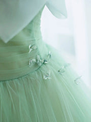 Simple Green Tulle Tea Length Corset Prom Dress, Green Tulle Corset Homecoming Dresses outfit, Party Dress Outfit Ideas