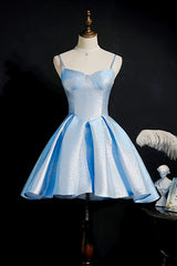 Simple Light Blue Lace Up Back Spaghetti Straps Short Corset Homecoming Dresses,Corset Formal Dresses outfit, Grad Dress