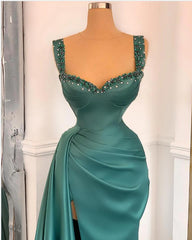 Simple Long A-Line Sweetheart Satin Corset Prom Dress With Slit Gowns, Party Dresses Short Tight