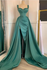 Simple Long A-Line Sweetheart Satin Corset Prom Dress With Slit Gowns, Party Dress Short Tight