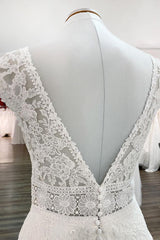 Simple Long A-line V-neck Tulle Appliques Lace Corset Wedding Dress outfit, Weddings Dresses Simple