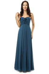 Simple Navy Blue Chiffon Sweetheart Floor Length Corset Bridesmaid Dresses outfit, Silk Wedding Dress