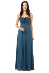 Simple Navy Blue Chiffon Sweetheart Floor Length Corset Bridesmaid Dresses outfit, Winter Formal
