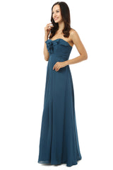 Simple Navy Blue Chiffon Sweetheart Floor Length Corset Bridesmaid Dresses outfit, Mermaid Dress
