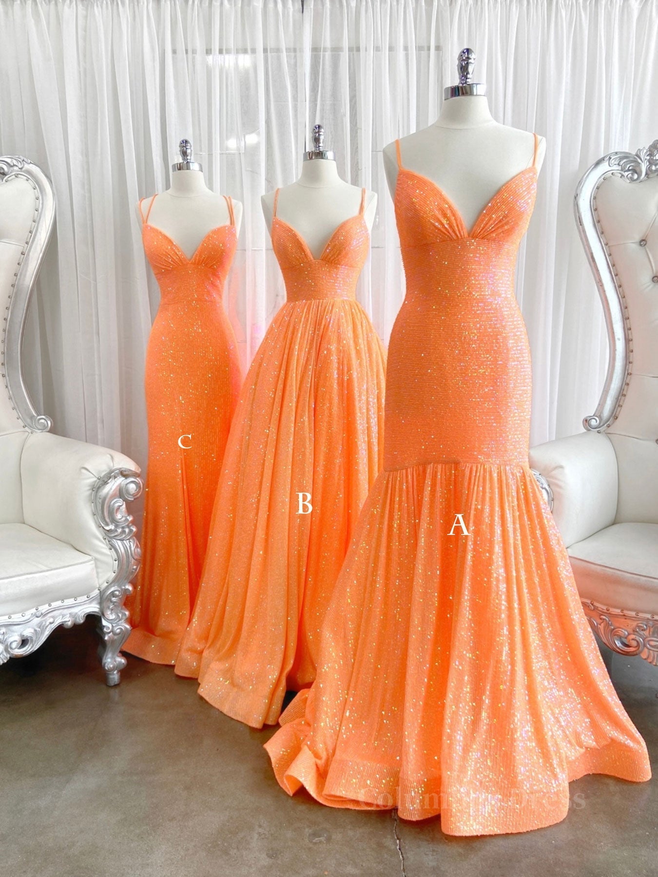 Simple Orange sequin long Corset Prom dress orange long evening dress outfit, Prom Dresses 2017