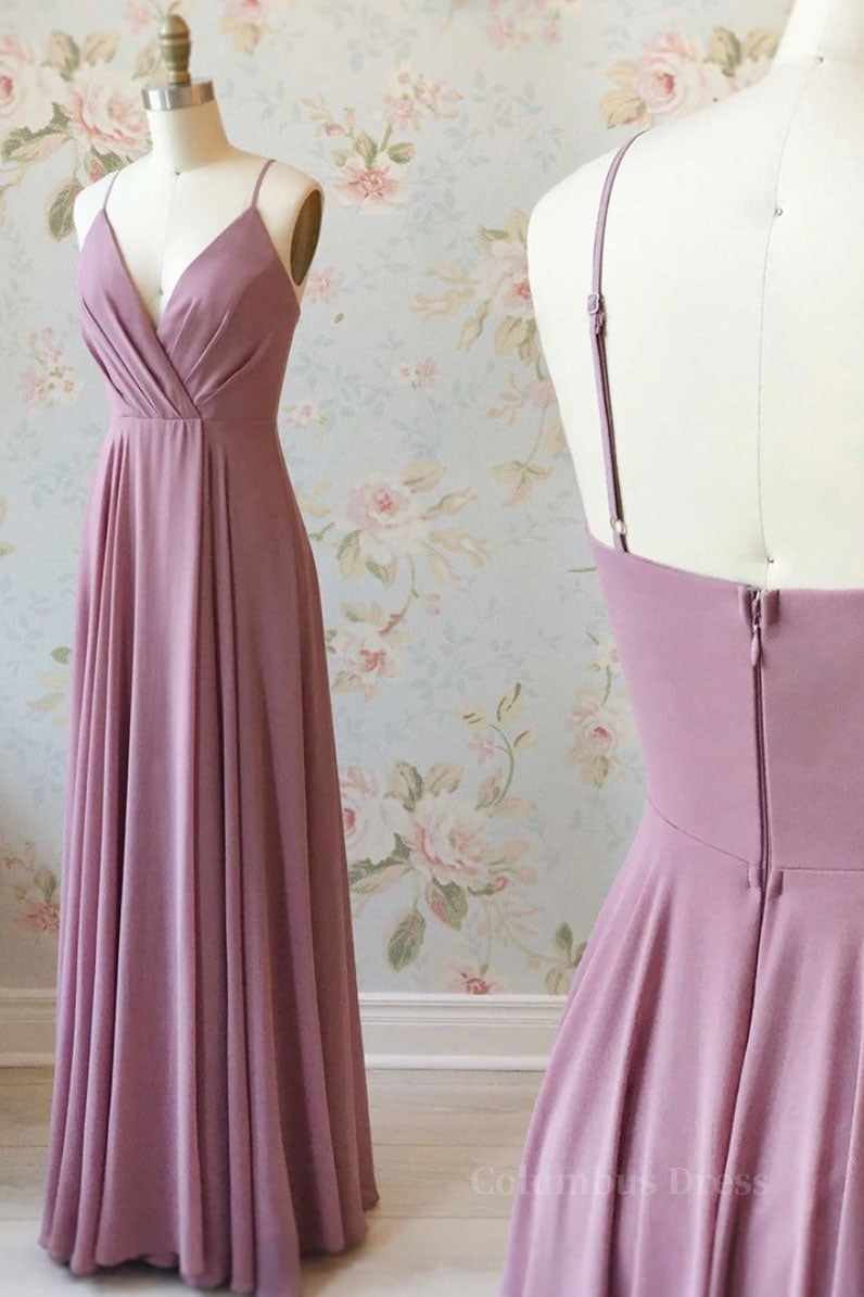 Simple pink chiffon long Corset Prom dress, pink evening dress outfit, Homecoming Dresses Vintage