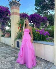 simple pink Corset Prom dress,modest evening dresses outfit, Formal Dresses Summer