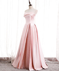 Simple Pink Satin Long Corset Prom Dress, Pink Corset Formal Corset Bridesmaid Dress outfit, Homecoming Dresses Short