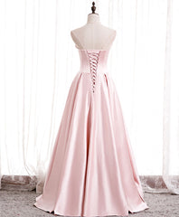 Simple Pink Satin Long Corset Prom Dress, Pink Corset Formal Corset Bridesmaid Dress outfit, Homecoming Dress Online