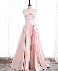 Simple Pink Satin Long Corset Prom Dress, Pink Corset Formal Corset Bridesmaid Dress outfit, Homecoming Dress Short