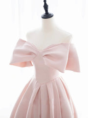 Simple Pink Satin Long Corset Prom Dresses, Pink Corset Bridesmaid Dresses outfit, Party Dress Shop Near Me