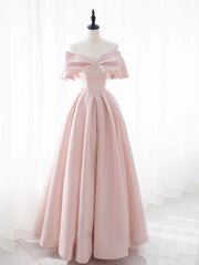 Simple Pink Satin Long Corset Prom Dresses, Pink Corset Bridesmaid Dresses outfit, Party Dress Shops Near Me